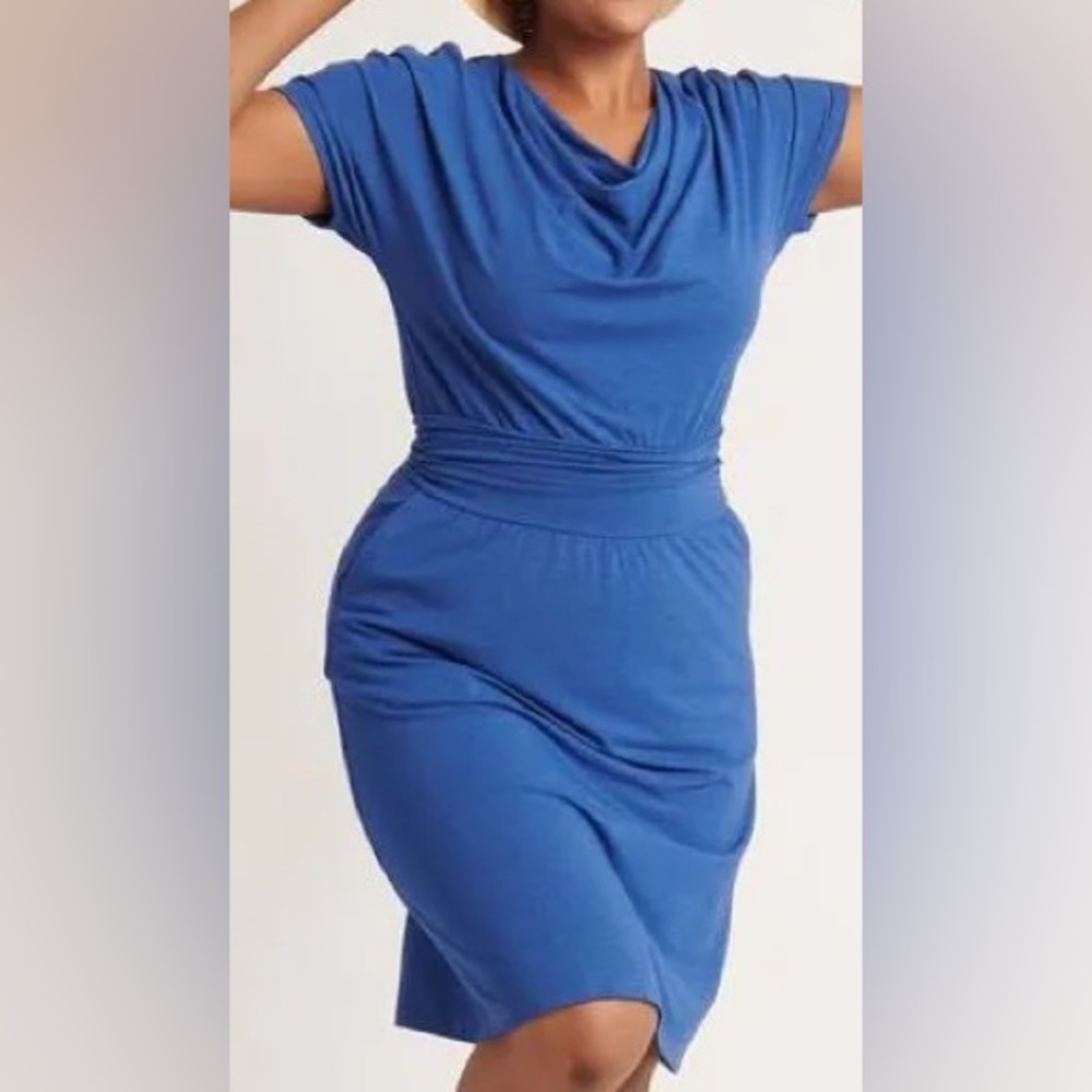 Betabrand Canopy Dress Blue Short Sleeve Stretch Knit 3X
